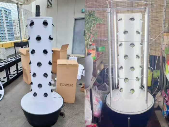 6P7 hydroponic tower system for outdoor balcony vegetable gardening in the Bahamas with vertical hydroponic growing setup