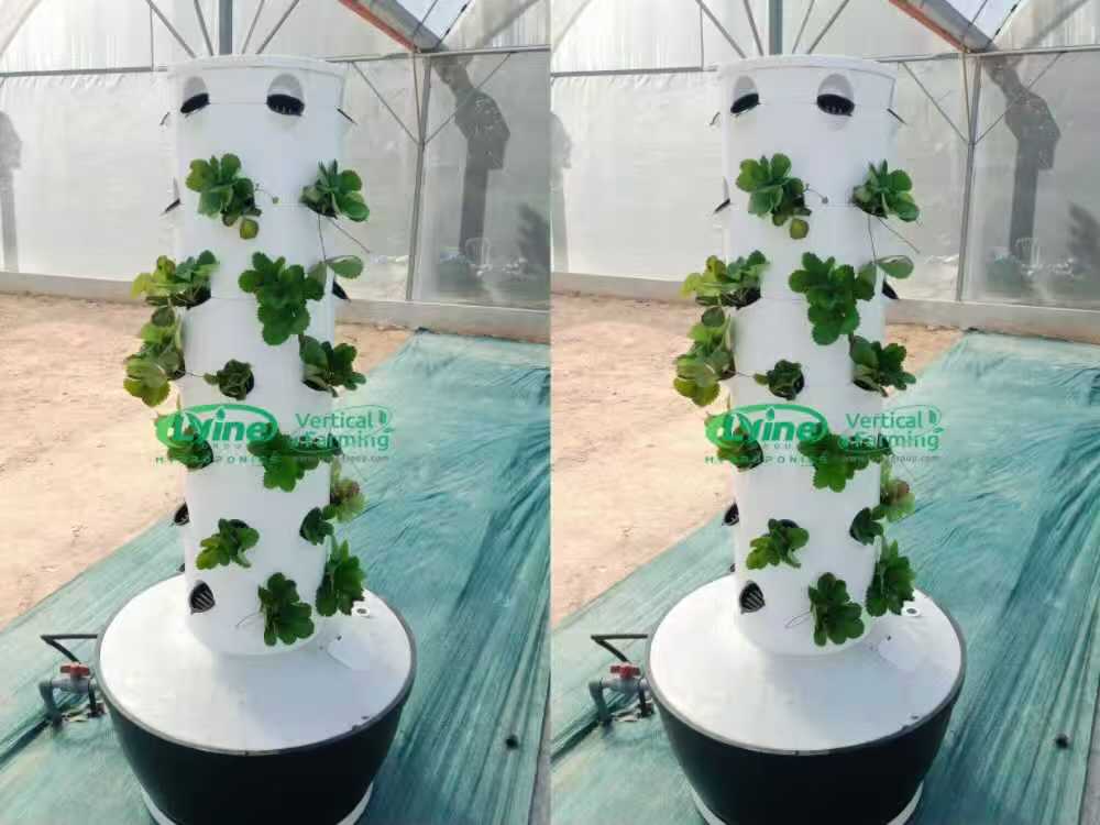 Vertical hydroponic tower system with 42 planting sites for greenhouse farming